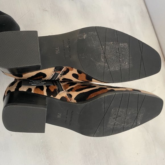 Aquatalia Faria Ankle Boots Leopard Weatherproof Calf Hair Tonal Strap Zipped - Picture 8 of 10